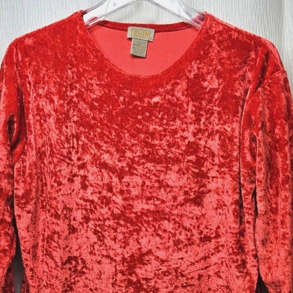 Cassini 80s Classic Orange Crushed Velvet Scoop Neck Funky Fun Festive Blouse - Picture 2 of 8